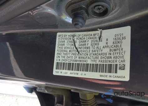 2021 Honda Civic Sport from USA, damaged, VIN 2HGFC2F89MH535843
